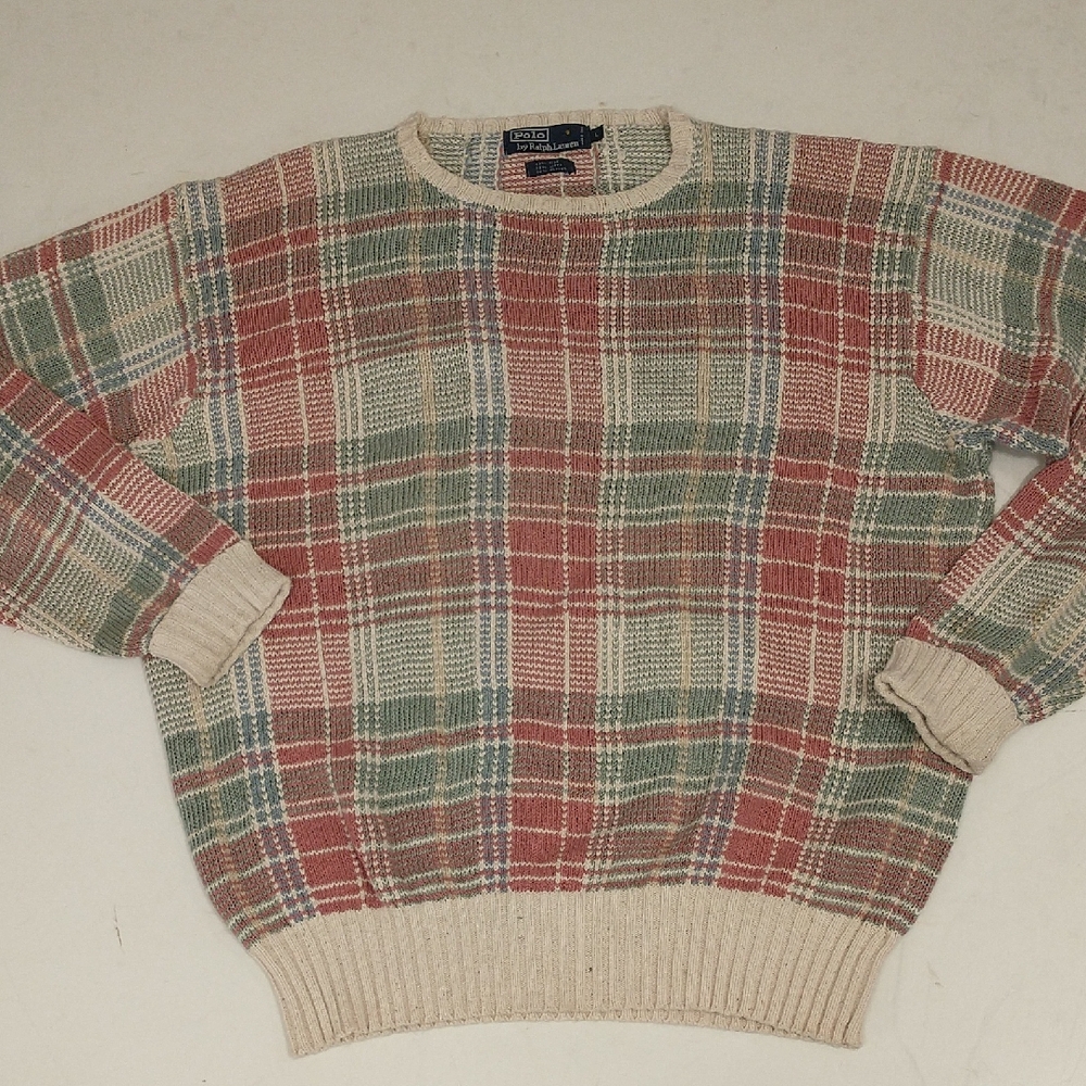 Polo Ralph Lauren Multicolor 90’s Plaid silk linen cotton Crewneck Sweater